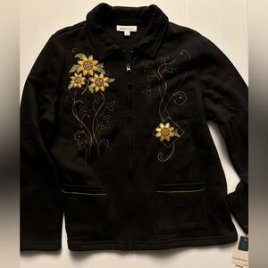 NWT Breckenridge black xl sunflower fleece cardigan